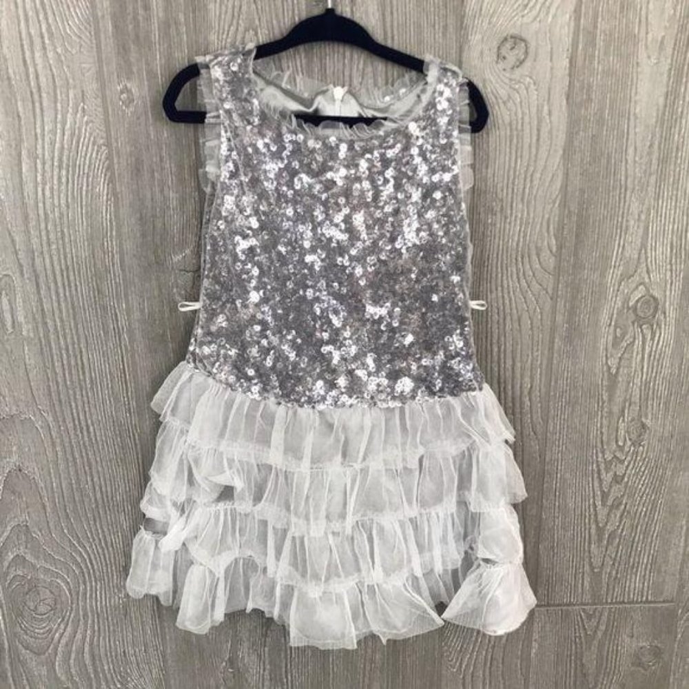 Le pink size 4 sequin silver tulle dress glitter